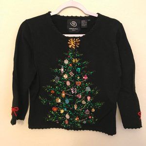 Beaded & Sequin Holiday Sweater - Cropped
